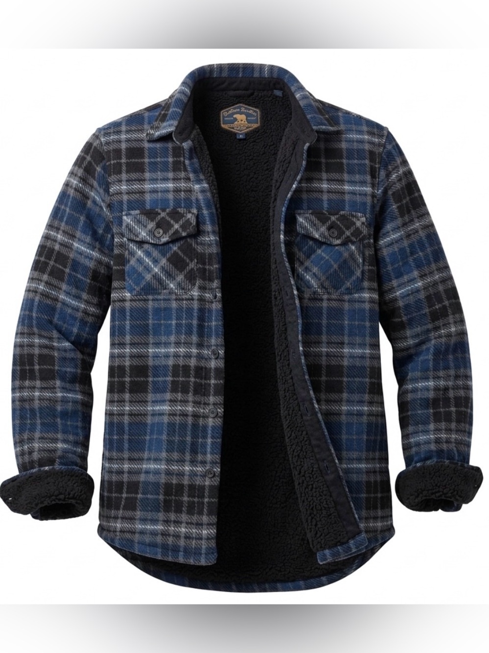 Freedom Foundry Mens Large Blue Plaid Sherpa Lined Fleece Shirt Jacket Shacket L